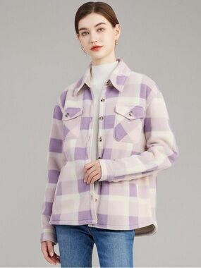 Plaid Shacket Jacket in Lavender and Cream